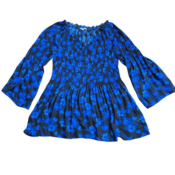 Floral & Ivy Women Whimsigoth Boho Babydoll Semi-sheer Floral Bell Sleeve Top L - Picture 1 of 12